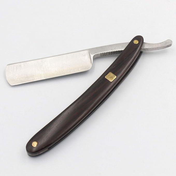 Straight Razor, Wooden Straight Edge Razor for Man Stainless Steel Manual Straight Razor, Cutthroat Rosewood Razor, Natural Wood Scale Vintage Razor Barber Razor
