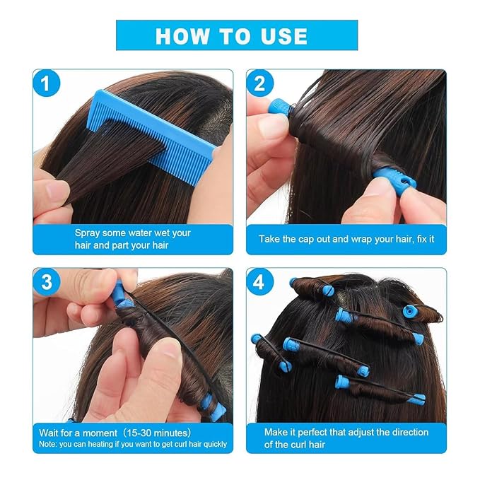 40 Pieces Plastic Perm Rods Set, Cold Wave Rod, Non-Slip Hair Rollers, Perming Curlers with Elastic Rubber Band For Women’s Short Long Natural Hair(Blue,0.35 Inch)
