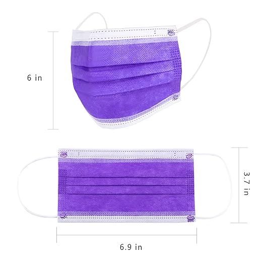 Borje Purple Disposable Face Mask 100 Pcs Purple Face Masks 3 Ply Protection Masks