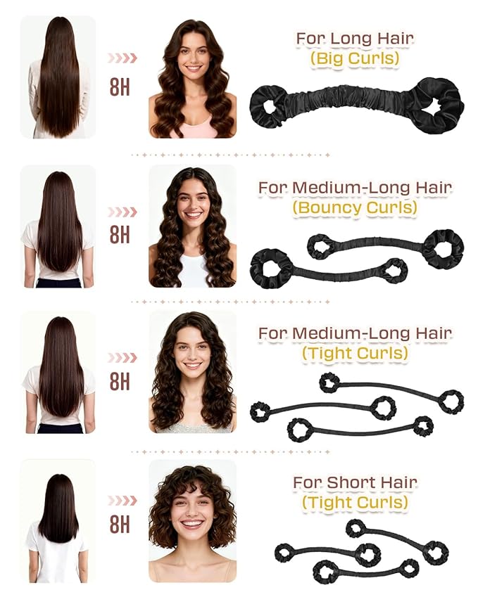 BONNET QUEEN Heatless Hair Curler Set (2Pcs), Heatless Curls Overnight with Satin Hair Rollers, All-in-One Curling Rod for Hair Curlers to Sleep In, Black(For Bouncy Curls)
