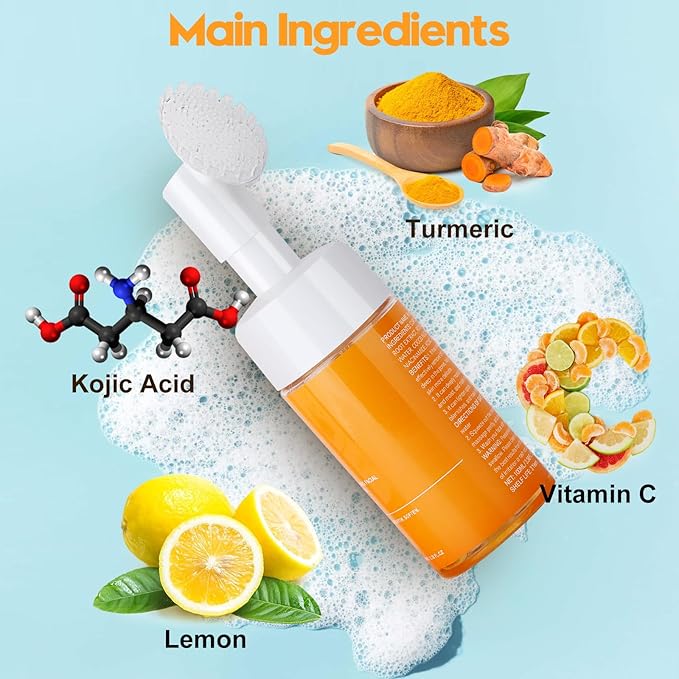 Kojic Acid Soap Set, Lemon Turmeric Kojic Acid Soap Bar & Tuemeric Facial Cleansing Mousse, Deep Cleansing for All Skin Types