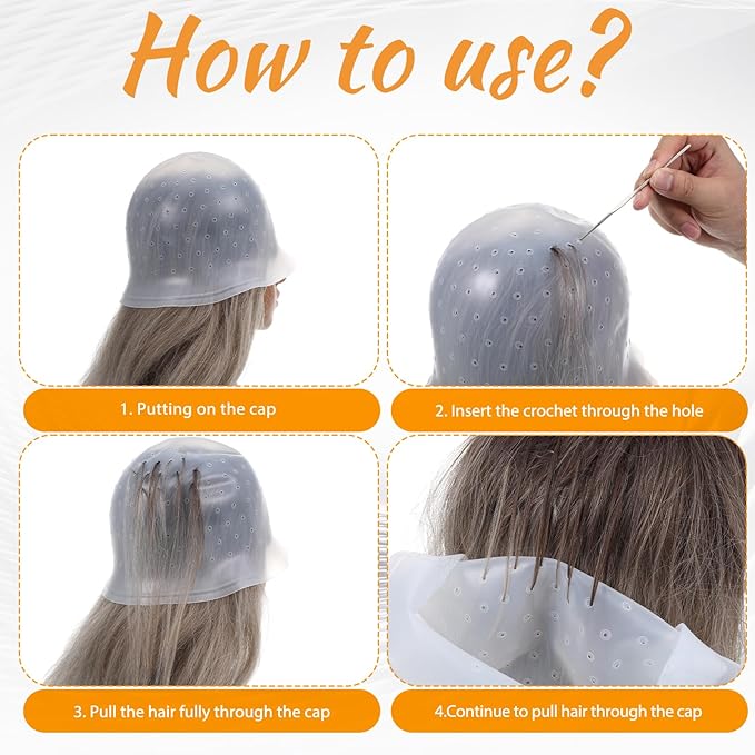 2 Pcs Highlight Cap and Hook, White Silicone Reusable Highlighting Cap with 4.72 Inch Hook for Hair Coloring, Dyeing & Staining, Salon & Home Use (8.66 Inch Diameter)