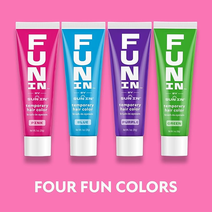 Fun In by Sun In Temporary Hair Color with Easy Brush Applicator for Kids, Teens & Adults - Washable One day color for Festivals, Events & Parties - All Hair Types