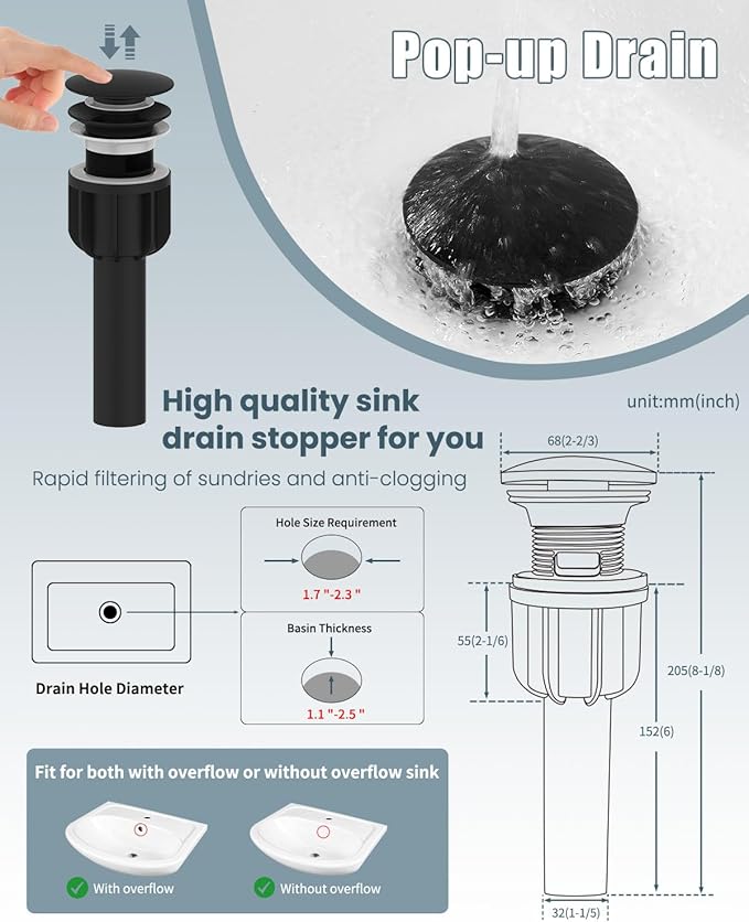Bathroom Faucets, Brushed Bathroom Sink Faucet Set with Pop Up Drain, Single Hole Single Handle High Barrel Sink Vanity Faucet, Stainless Steel Lead-Free