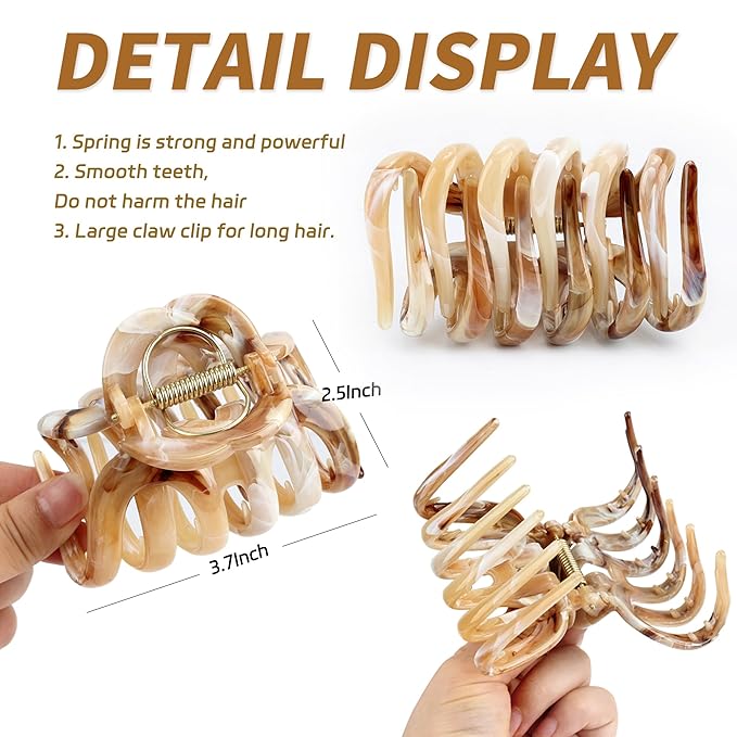 Octopus Hair Claw Clips for Thick, Long, Wavy, Curly Hair - French Large Big Clips, Strong Hold Non-Slip Grip, Tortoise Shell Accessories for Women