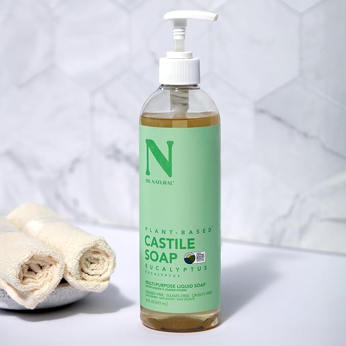 Dr. Natural Castile Liquid Soap - Multi-Use Body Wash, Shampoo and Face Wash - Hydrating Body Soap for Skin, Hair, Pets and Home - Eucalyptus - 16 oz