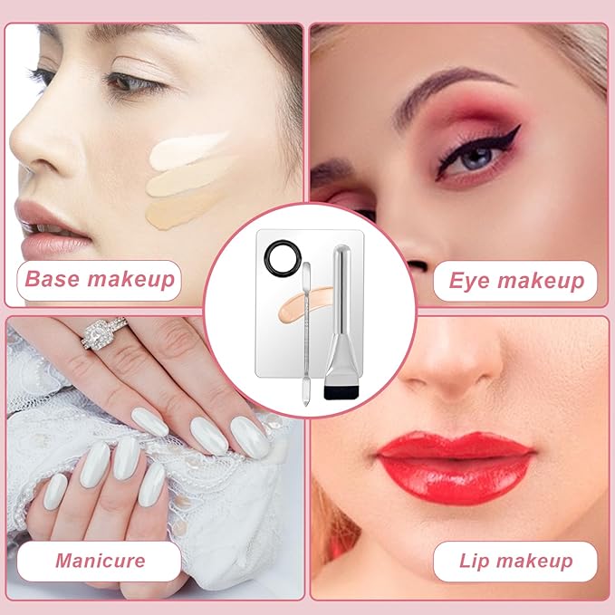 3 Pcs Make Up Spatula Tool including Cosmetic Makeup Mixing Palette Flat Foundation Brush Foundation Makeup Plate for Nail Art Eye Shadow Facial Cosmetic Pigment Blending