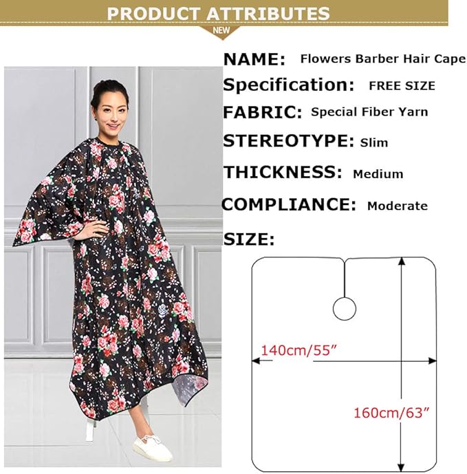 Professional Hair Stylist Color Cape Shampoo&Cutting Hairdressing Capes with Snap Closure,Rose Flower Waterproof Hairdresser Cloth Barber Gown Wrap,55"x63" (Rose)