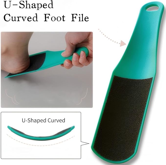 U-Shaped Curved Foot File, Double-Sided Dead Skin Callus Remover, Foot Scrubber for Wet and Dry Feet – Curved Design for Full Heel & Side Exfoliation‌, 1 PCS Light Green