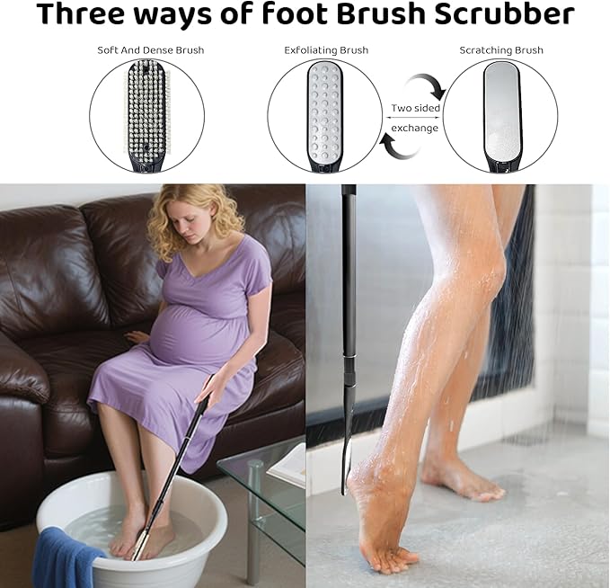 Toe Cleaning Brush, 18.8"-25.9" Telescopic Long Handle Foot Brush,Foot File for Feet Care Remove Hard Skin for Seniors,Men and Women