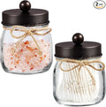 SheeChung 2 Pack Small Mason Jars Qtip Holders, Bathroom Shelf Decor, Guest Bathroom Decor for Cotton Balls, Floss Pick, Cotton Round Pads - Bronze