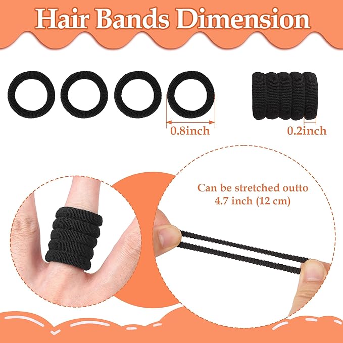CÉLLOT Baby Hair Ties, Black Nylon Toddler Hair Ties for Girls, Kids Seamless Hair Bands, Girls Elastic Ponytail Holders, Diameter 0.8 Inch