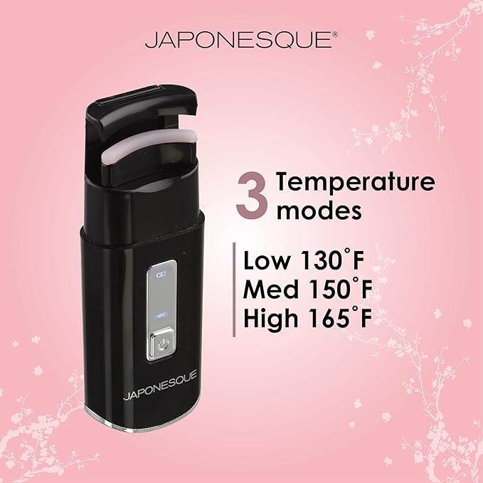 JAPONESQUE Heated Lash Curler, Long Lasting Eyelash Curler and Lifter, USB Powered, Heat Safety Settings, Electric Curler Tool