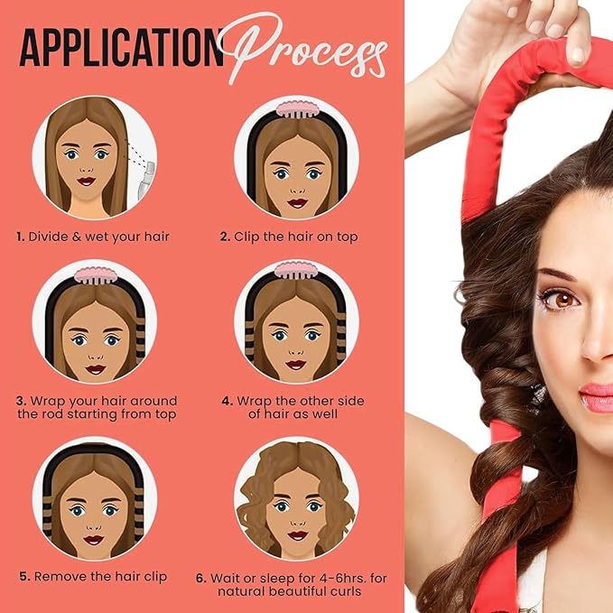 KAV 100% Mulberry Silk Heatless Curling Rod Headband Set with Clip & Scrunchies – Overnight Heatless Hair Curler for Women, No Heat Damage, Soft Hair Roller for Natural Curls & Waves