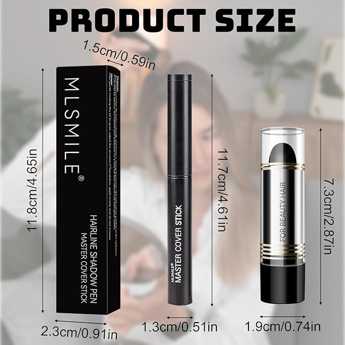Root Touch Up Set - Hair Color Stick & Dye Pen, 2 Powder Shadows, Instant Gray Hair Coverage, Cover Hairline Precisely Naturally, Portable Grey Hair Concealer for Men Women, Sweatproof - Black