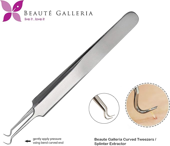 Beaute Galleria Premium Stainless Steel Bend Curved Blemish Extractor Tool for Remove Comedones Whitehead Blackhead Acne Pimple