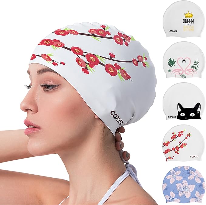 COPOZZ Women‘s Swim Cap for All Hair - Large, Comfortable Silicone Swimming Cap, Waterproof Design for Long, Short, Thick & Curly Hair | Secure & Comfortable Fit