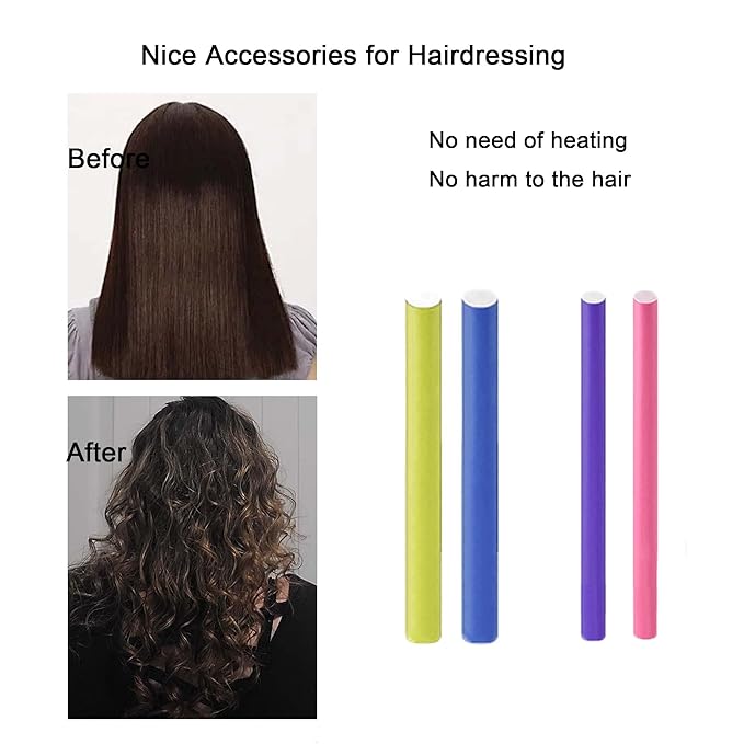 36Pcs Flexible Hair Rollers and Curlers Set - 7" 0.63" & 0.47" Bendable Soft Foam Rods for Heatless Curling Short & Long Hair