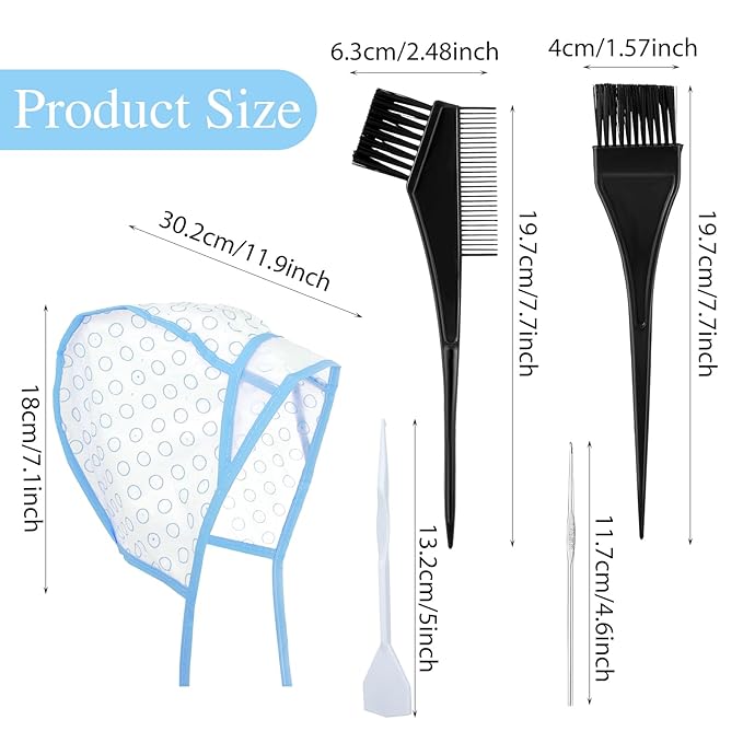 Bewudy 12 Pcs 4 Sets of Highlight Cap with Hooks, Hair Highlighting Caps, Highlight Hair Coloring Frosting Dye Kit for Salon Hair Dyeing Hairdressing (2 Blue + 2 Pink)