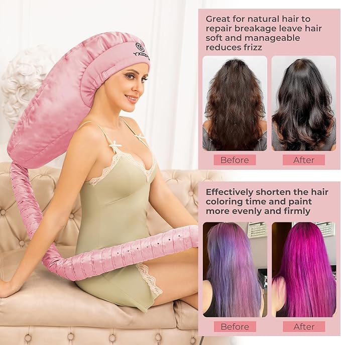 Bonnet Hair Dryer,Hooded Hair Dryer Attachment, Dryer Hooded Diffuser Cap for Curly,Speeds Up Drying Time,Safety Deep Conditioning at Home(Pink)