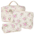 Makeup Bag,Quilted Cosmetic Bags,Large Floral Make Up Organize bag,Makeup Bag Set for Women,Flower Travel Toiletry Bag