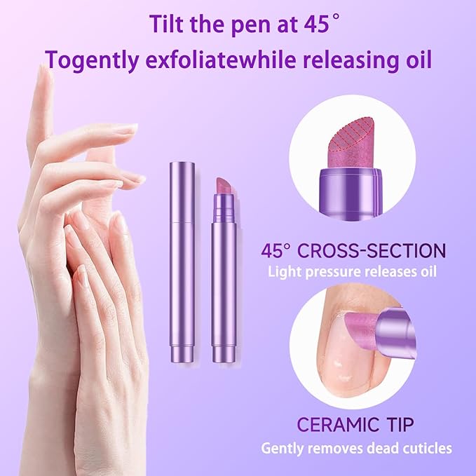 3-in-1 Cuticle Oil Pen,Cuticle Pusher Nail Oil Pen with Ceramic Tip,Cuticle Treatment for Hangnails, Dry & Damaged Nails, Nail Cuticle Remover, Moisturizes & Strengthens Nails（2 Pcs）