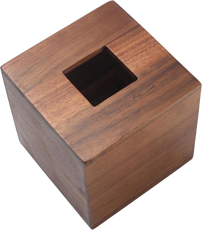 Tissue Box Cover, Square Tissue Box Holder, Acacia Wood Facial Paper Holder for Bathroom, Bedroom, Dinner Table, Office (2 Pack, 5.7 x 5.7 x 5.7 inch)