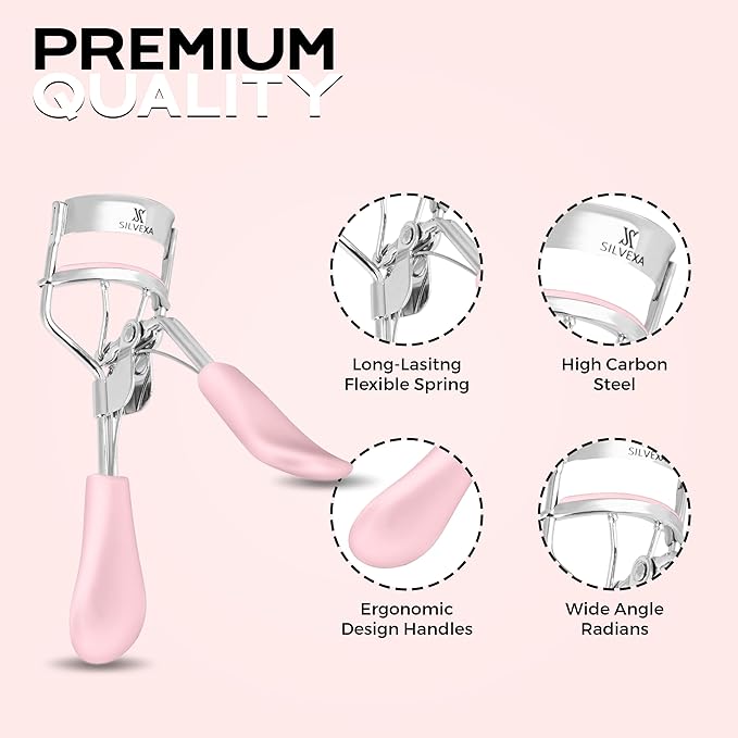 Eyelash Curler with Comfort Grip – Professional Stainless Steel Lash Curler with Soft Silicone Pads | No-Pinch, Long-Lasting Curl for All Eye Shapes | Ergonomic Handle Makeup Tool (Pink)