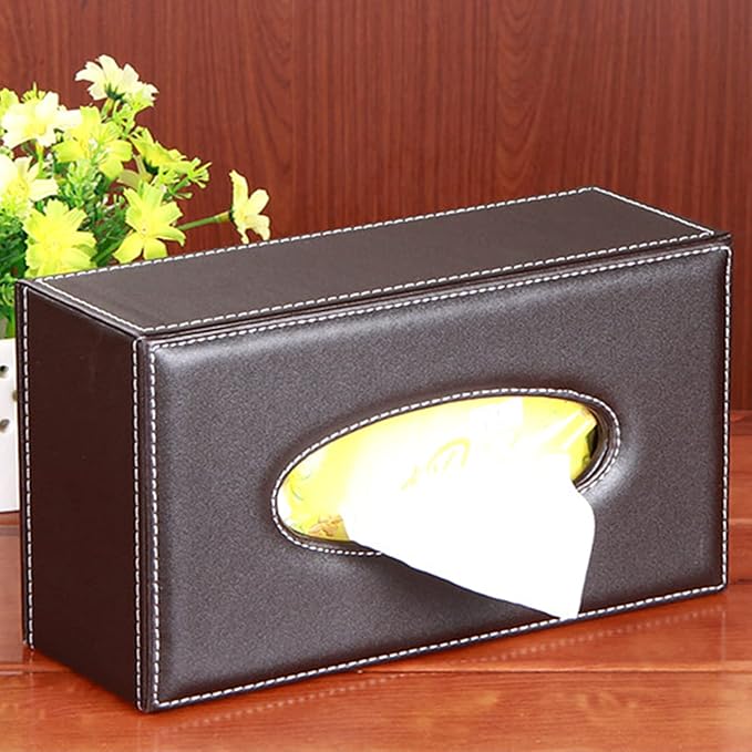 High-end Fashion Pu Leather Tissue Box Holder Business Black,Rectangular Tissue Box Cover,Napkin Holder Drawer Paper Dispenser,Home Office car Tissue Holder with Magnetic Bottom (Brown)