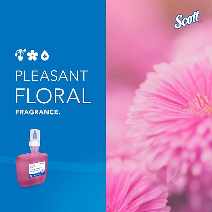 Scott Professional Foam Hand Soap with Moisturizers (91592), 1.2 L, Foaming, Pink, Floral Scent, Automatic Refills, for Kimberly-Clark Professional ICON Dispensers (2 Bottles)