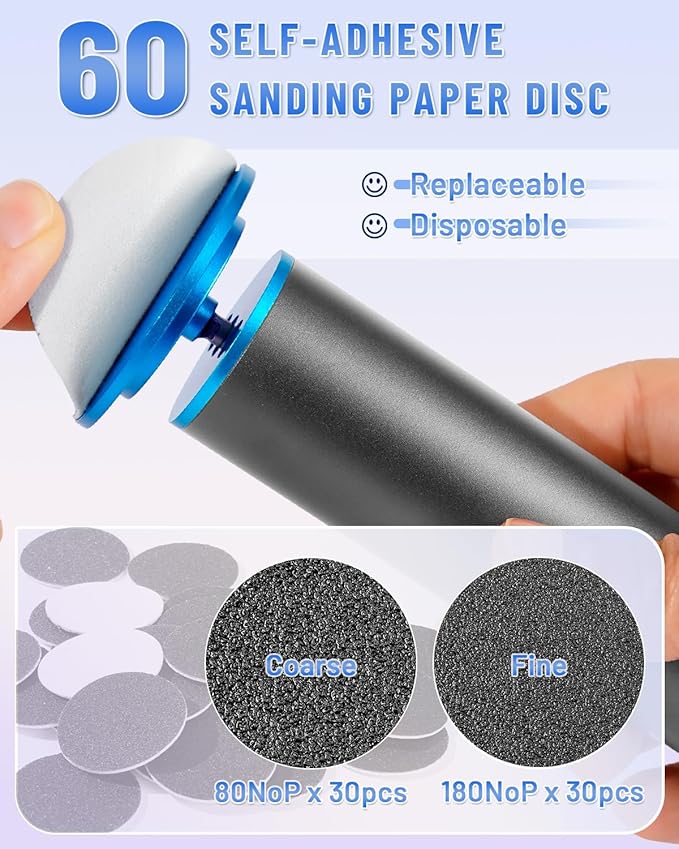DERMAWAVE Electric Callus Remover for Feet with 60 Sandpaper Discs, Adjustable Speed Professional Foot File Electric Heel Grinder Sander Pedicure Tool for Men & Women