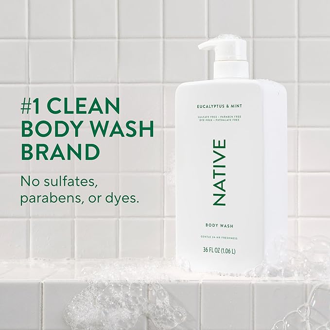 Native Sulfate Free Body Wash Contains Naturally Derived Ingredients | for Women & Men| Eucalyptus & Mint, 36 oz