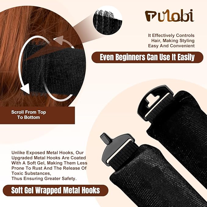 TULOBI 3 Pcs Heatless Curls Overnight - Upgraded Velvet Heatless Hair Curler with Velcro Fastener, Overnight Jumbo Blowout Rods, Hair Curlers to Sleep in for All Hair Types (Black)