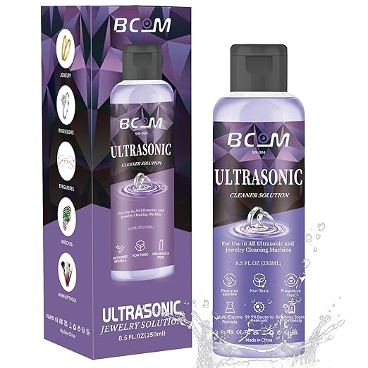 Ultrasonic Jewelry Cleaning Solution, Great for Use in All Ultrasound Machines, Eyeglass and Rings, Effective Solution for Cleaning Gold, Silver, Platinum, Diamonds, and Watch, 8.5 oz/250 ml （Purple）