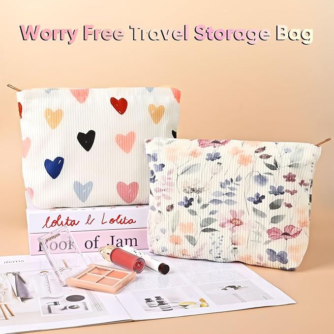 Cute Heart Makeup Pouch for Women Small Make Up Bag for Purse Zipper Initial Makeup Cosmetic Bags Pouches for Purse Aesthetic Travel Toiletry Bags, Colorful Hearts