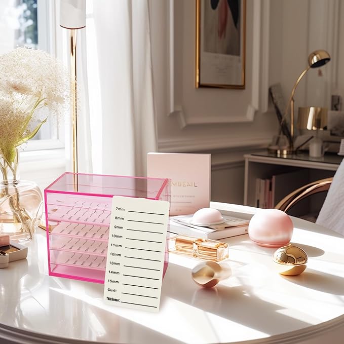 5 Layer Makeup Organizer Storage Box Clear Eyelash Storage Box Eyelashes Grafting Eyelash Extension Tool (Pink)