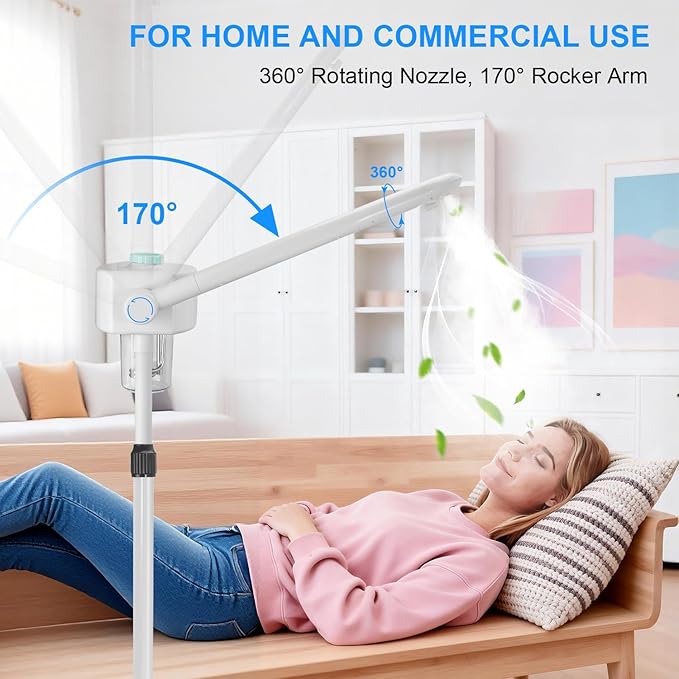 Professional Facial Steamer, Vaporizador Facial Steamer for Esthetician, Face Steamer on Wheels, Rocker Arm/Preheat/Hot Mist Adjustment/Timer Function, Facial Steamers for Home Salon Spa Skin Cleaning