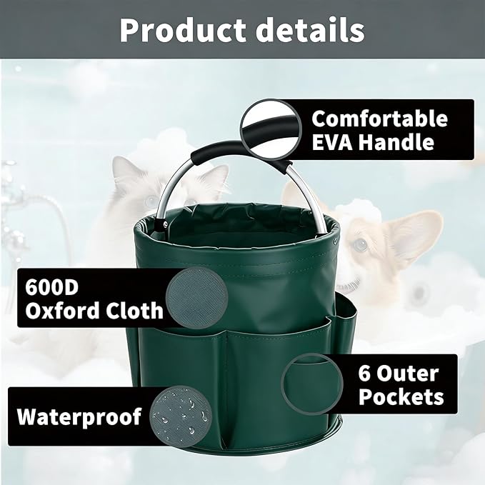 Felt Pet Dog Grooming Bag, Small Pet Grooming Tote Bag, 6-pocket Dog Grooming Supplies Organiser, Travel Outdoor Hold for Clippers Nail Grinder, Cleaning Brush, Trimmer, Nozzle, Green