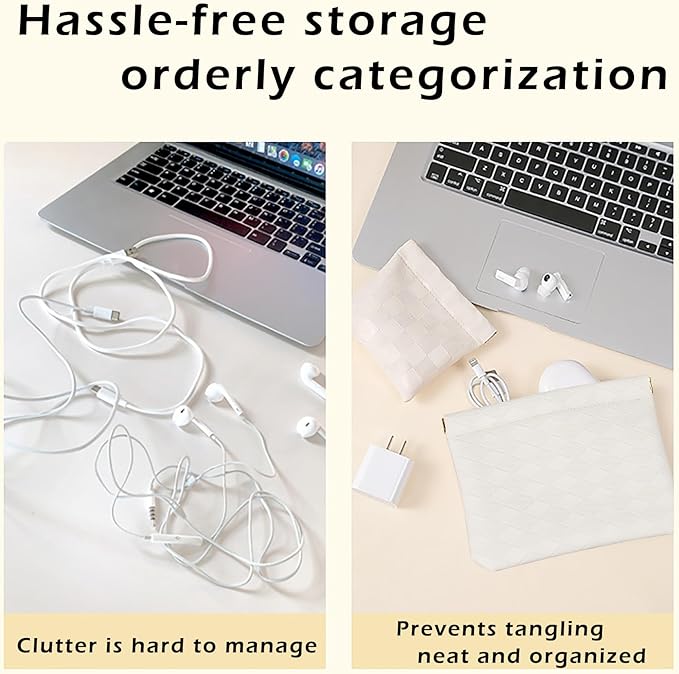 Leather Pocket Cosmetic Bag for Purse,Coin Purse Lipstick Cosmetic Accessories Organizer, Travel Kit Storage Pouch,Waterproof Portable No Zipper Self-closing (White/lozenge)