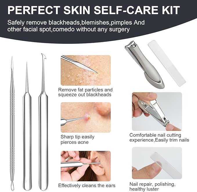 12 Pcs Titanium Alloy Pimple Popper Tool Kit, Pimple Extractor Comedone Extractor Tool, Blackhead Extractor Acne Tools for Face Blemish Whitehead Removal with 20 Alcohol Pads & 10x Magnifying Glass