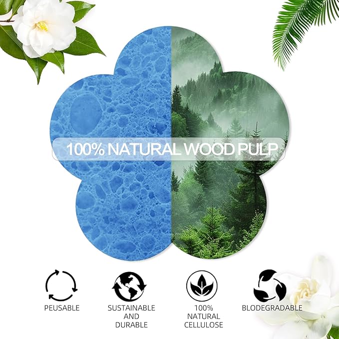 50-Count Facial Sponges, Natural, Blue, Modern Style, Reusable, Exfoliating, Cleansing, Makeup Removal, Travel-Friendly, Gift for Her