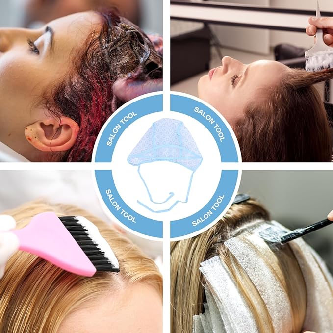 30Pcs Hair Highlight Cap Kit, Salon Hair Coloring Dye Cap Highlight Tipping Cap with Plastic Hooks for Salon Home (Blue)