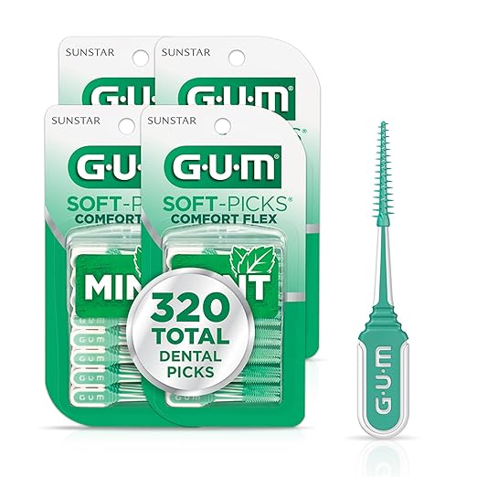 GUM Soft-Picks Comfort Flex, Mint, Dental Picks for Teeth Cleaning Health, Disposable Interdental Brushes with Convenient Carry Case, Dentist Recommended, 80 Count (Pack of 4) 320 Total