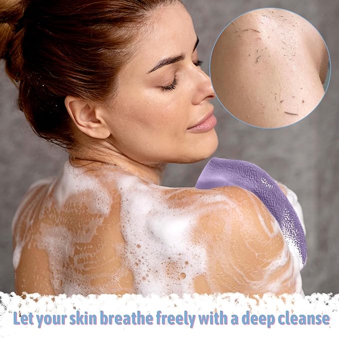 4pcs Exfoliating Back Washers Scrub with Handles Japanese Body Scrubber Cloth Towel for Shower Nylon Back Exfoliator Extended Back Washers Stretchable Body Bath Pull Strap for Cleans Skin Massages