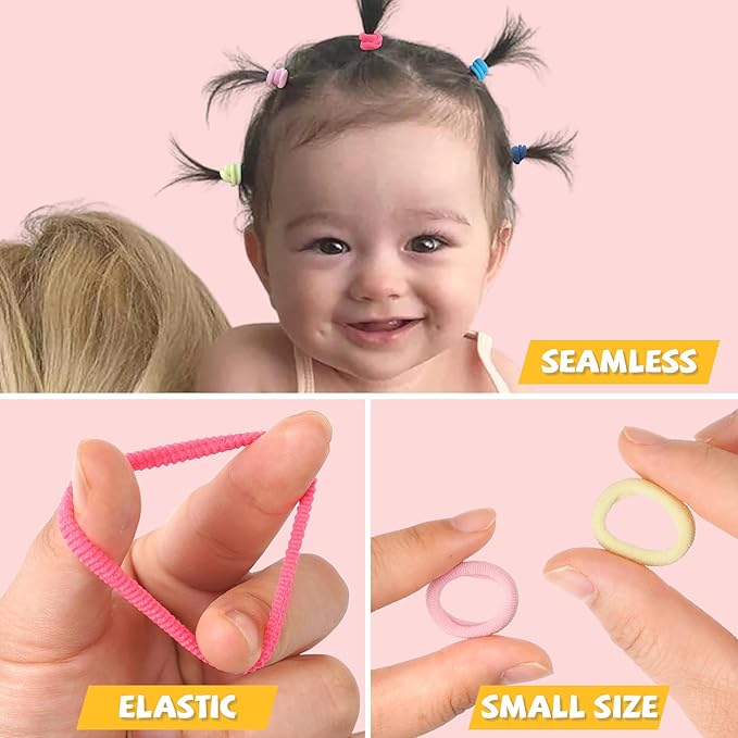 CÉLLOT Mini Hair Ties for Girls Toddlers, 300PCS Tiny No Damage Ponytail Holders and Seamless Hair Elastics Bands - Diameter 0.8 Inch