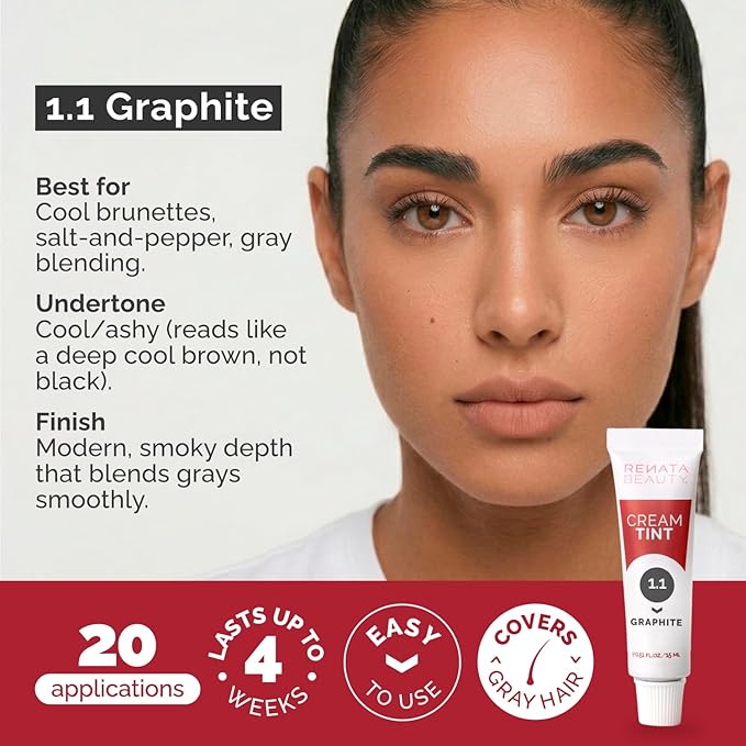 RB RENATA BEAUTY Tint Kit – Cream Hair Dye Kit with Developer and Application Brush for Spot Coloring - Covers Gray Hairs, Smudge-Proof, Long-Lasting Up to 4 Weeks, 20 Applications [Graphite]