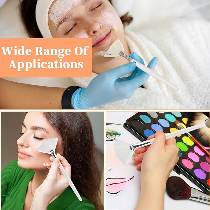 30 Pieces Soft Fan Brush for Facial Esthetician, Flat Head Fan Makeup Brush, Cosmetic Face Applicator Tool for Mud Cream Makeup Peel Women (White & Yellow)