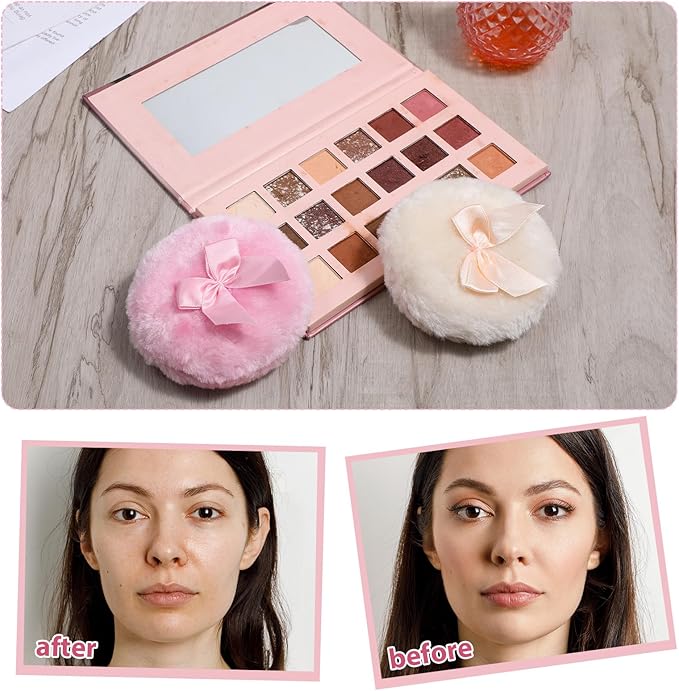 2 Pcs Large Fluffy Powder Puffs, 3.4 Inch Soft Body Powder Puff Washable Reusable Dusting Big Fluffy Puff for Wet Dry Makeup Face Body
