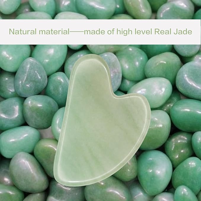 Gua Sha Facial Tools, Jade Guasha Tool for Face & Eye Gua Sha Stone for Puffiness Reducing & Jawline Sculpting Face Stone Gua Sha Tools for Skin Care Woman GuaSha Stone Tool, Green