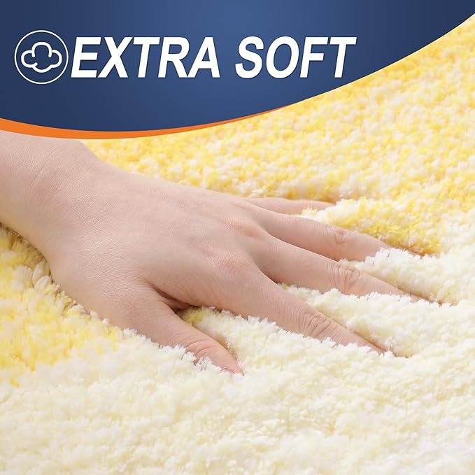 OLANLY Bathroom Rugs Sets 3 Piece, Soft Absorbent Microfiber Bath Mats and U-Shaped Contour Toilet Rug, Plush Shaggy Bath Mat Set for Bathroom (36"x24"+24"x16"+24"x20", Yellow)